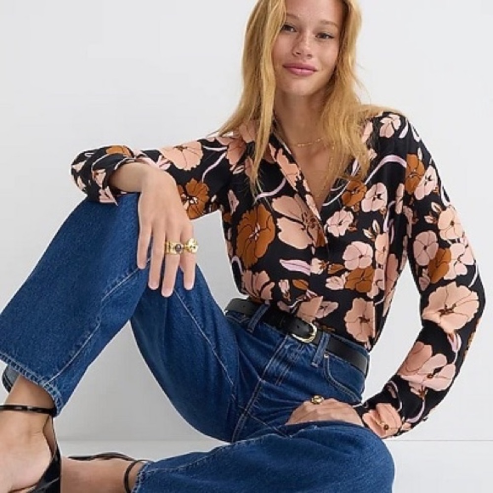 J. Crew Slim Fit Drapey Cupro Shirt in Windswept Floral